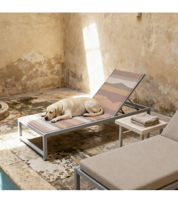 Tumbona exterior acero topo con textil multicolor reclinable Mdmhogar