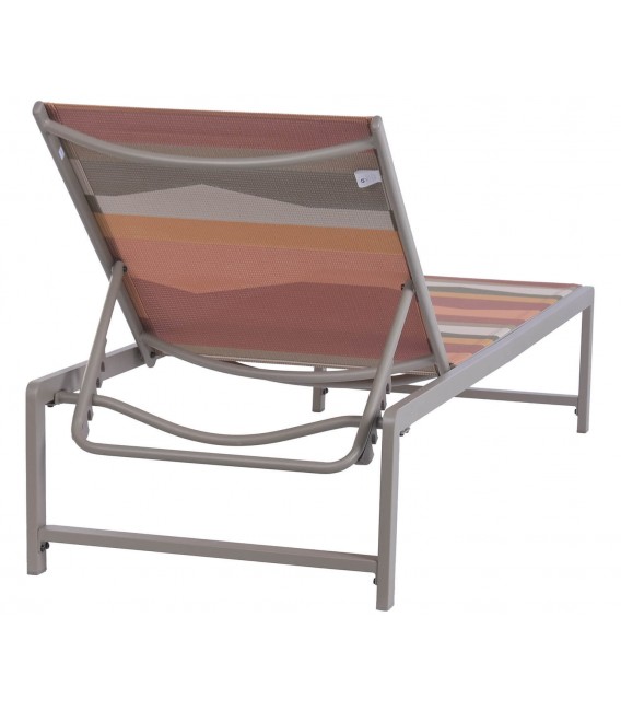 Tumbona exterior acero topo con textil multicolor reclinable 3