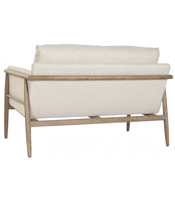 Sofá pequeño madera fresno y tela chenilla cruda estilo boho 2