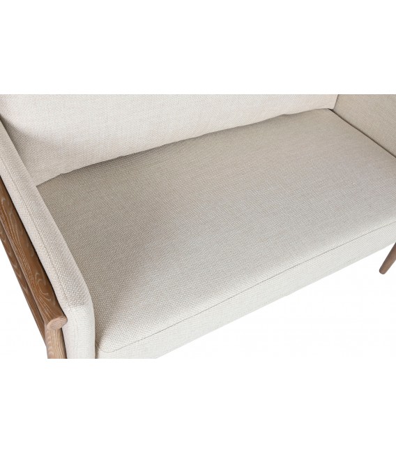Sofá pequeño madera fresno y tela chenilla cruda estilo boho 3