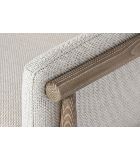 Sofá pequeño madera fresno y tela chenilla cruda estilo boho 4