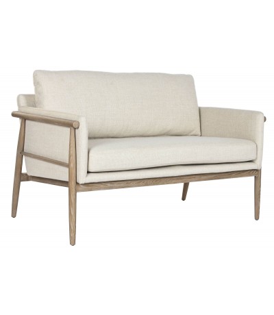 Sofá pequeño madera fresno y tela chenilla cruda estilo boho