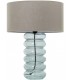 Lámpara  sobremesa vidrio azul pantalla lino beige contemporáneo