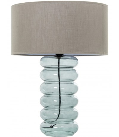 Lámpara  sobremesa vidrio azul pantalla lino beige contemporáneo