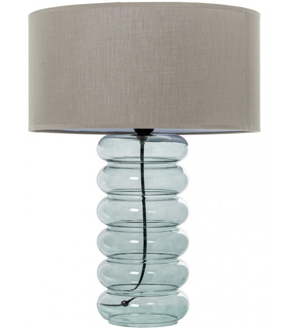 Lámpara  sobremesa vidrio azul pantalla lino beige contemporáneo