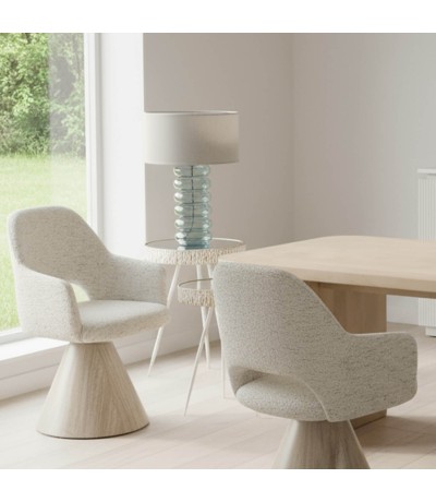 Lámpara  sobremesa vidrio azul pantalla lino beige contemporáneo mdmhogar
