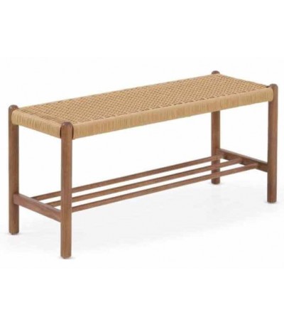 Banco pie de cama madera de fresno color nogal con cuerda natural boho