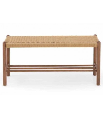 Banco pie de cama madera de fresno color nogal con cuerda natural boho 1