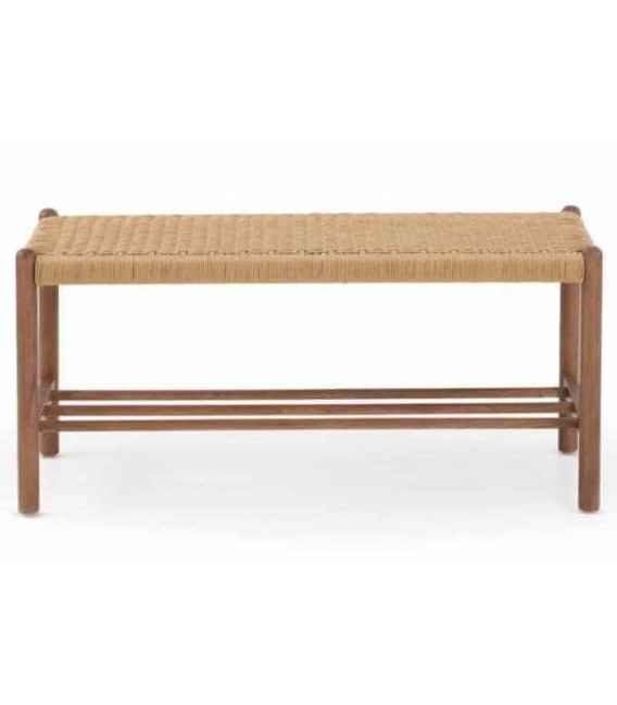 Banco pie de cama madera de fresno color nogal con cuerda natural boho 1
