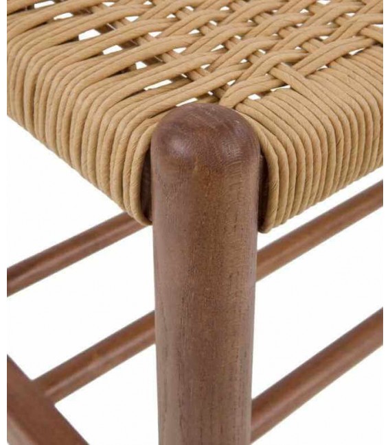 Banco pie de cama madera de fresno color nogal con cuerda natural boho 3