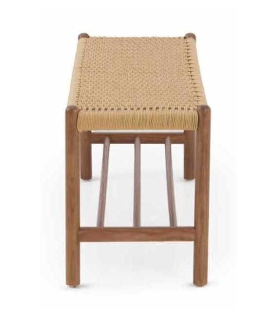 Banco pie de cama madera de fresno color nogal con cuerda natural boho 2