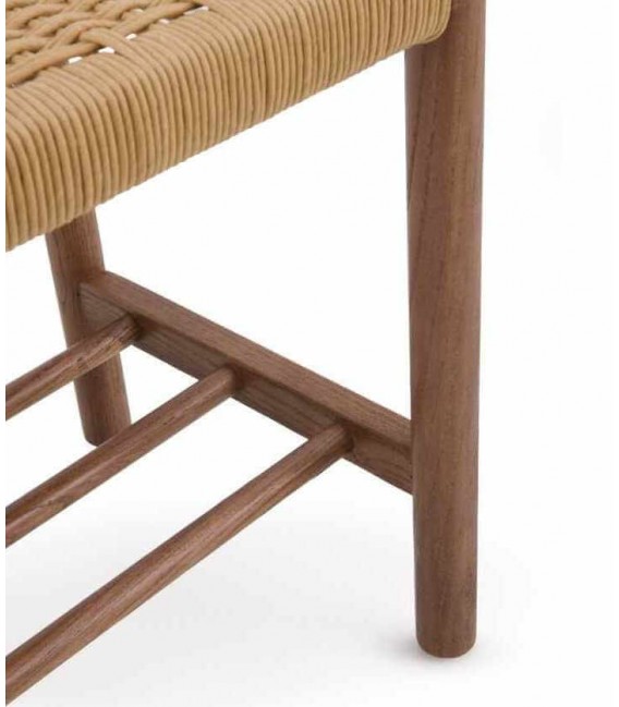 Banco pie de cama madera de fresno color nogal con cuerda natural boho 4
