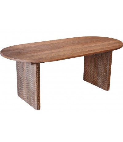 Mesa de comedor con forma ovalada de madera maciza estilo boho
