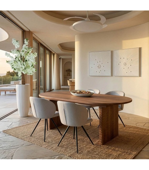 Mesa de comedor con forma ovalada de madera maciza estilo boho mdmhogar