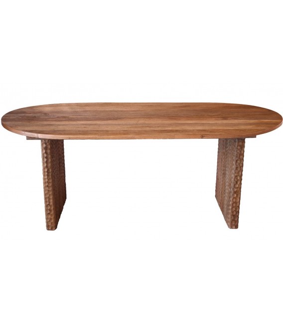 Mesa de comedor con forma ovalada de madera maciza estilo boho 1