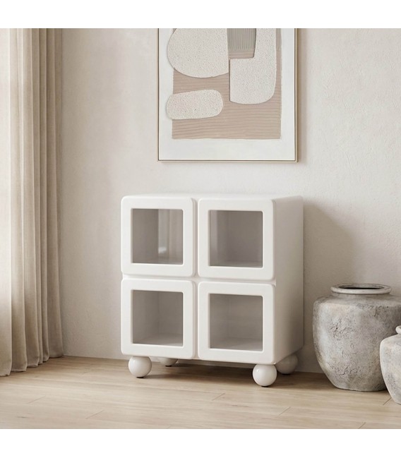 Taquillón blanco de 4 puertas con cristal estilo contemporáneo MDMHOGAR