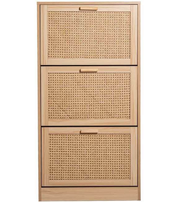 Zapatero de madera y ratán estilo boho chic con tres puertas 2
