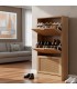 Zapatero de madera y ratán estilo boho chic con tres puertas mdmhogar