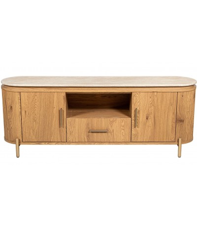 Mueble de TV de madera de roble y mármol estilo boho dos puertas