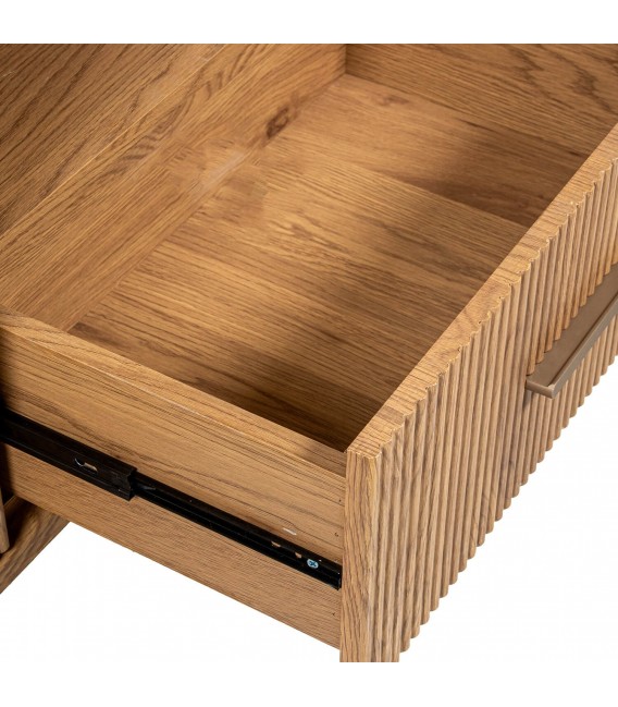 Mueble de TV de madera de roble y mármol estilo boho dos puertas 2