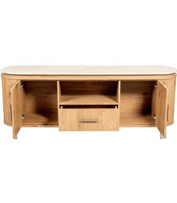 Mueble de TV de madera de roble y mármol estilo boho dos puertas 6