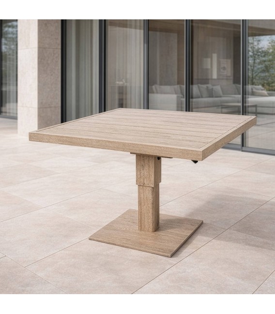 Mesa de centro exterior aluminio imitación madera estilo boho mdmhogar
