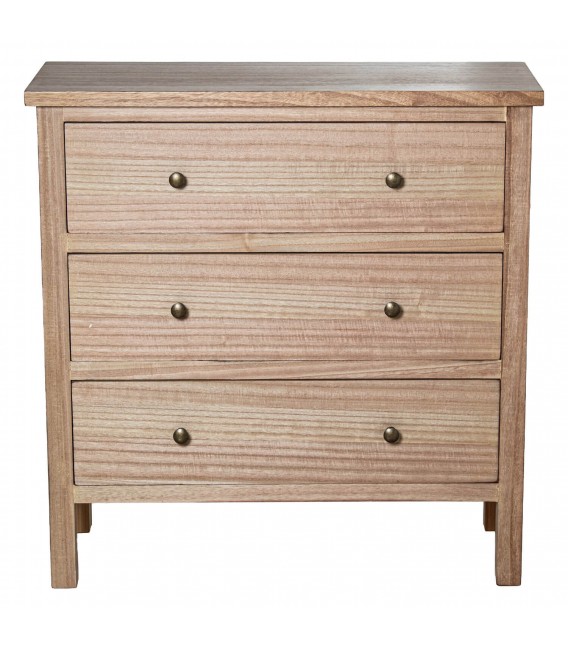 Cómoda madera nogal claro tres cajones estilo boho artesanal