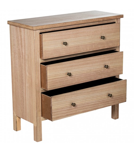 Cómoda madera nogal claro tres cajones estilo boho artesanal 2