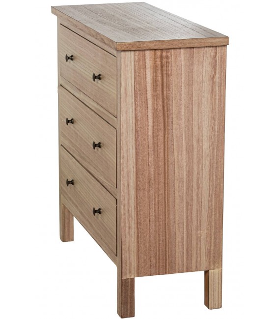 Cómoda madera nogal claro tres cajones estilo boho artesanal 5