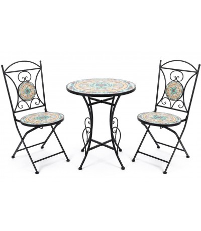 Set mesa y 2 sillas plegables metal cerámica estilo art deco