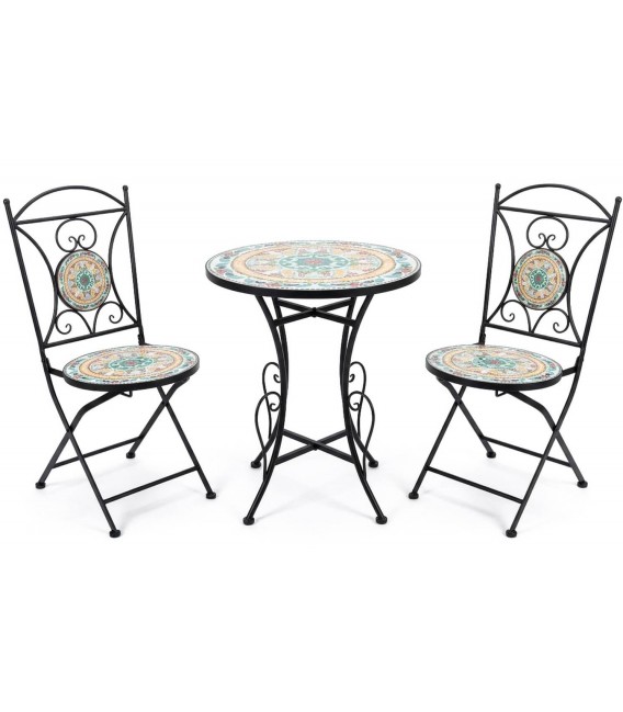 Set mesa y 2 sillas plegables metal cerámica estilo art deco