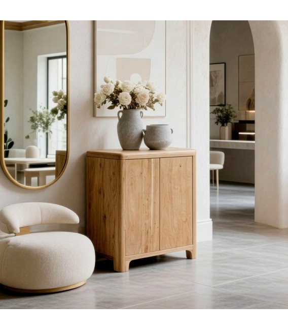 Taquillon madera acacia 2 puertas estilo boho natural artesanal mdmhogar