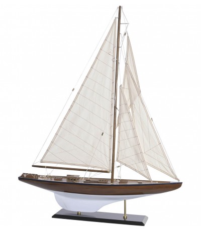 Velero decorativo madera y tela estilo mediterráneo artesanal