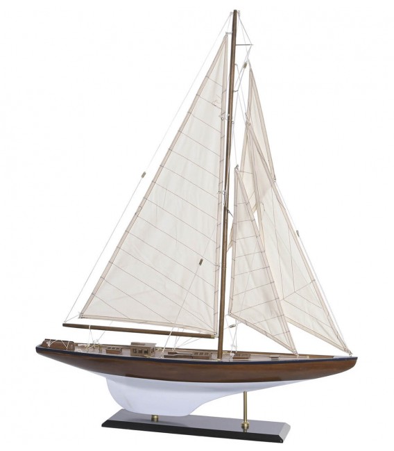 Velero decorativo madera y tela estilo mediterráneo artesanal