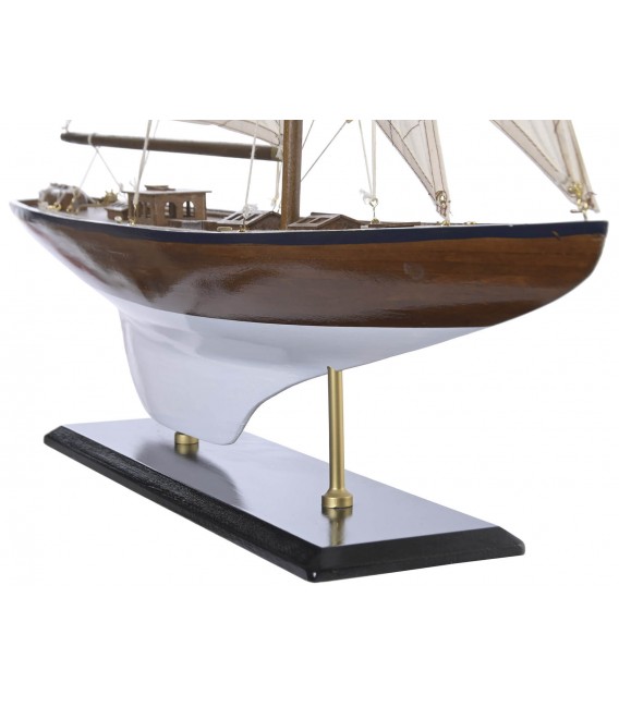Velero decorativo madera y tela estilo mediterráneo artesanal 2