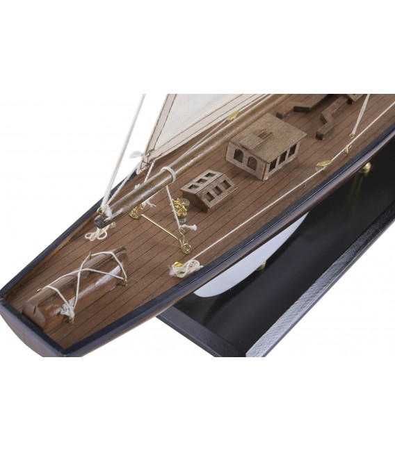 Velero decorativo madera y tela estilo mediterráneo artesanal 1