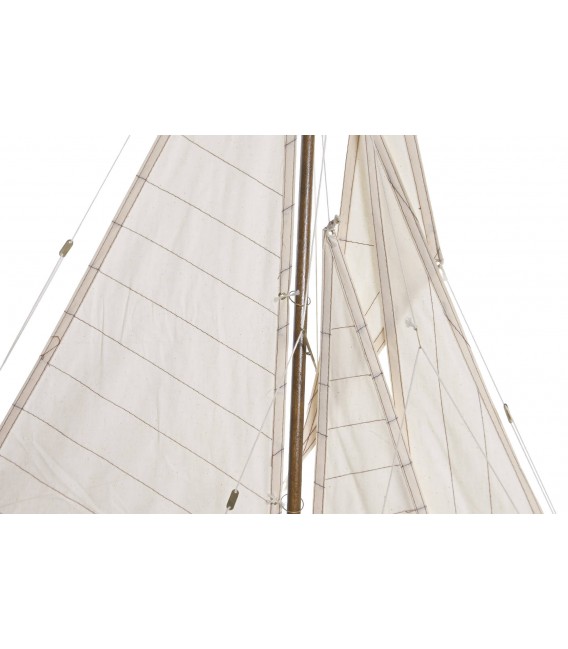 Velero decorativo madera y tela estilo mediterráneo artesanal 3