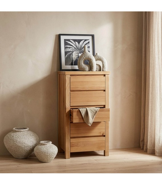 Sinfonier madera maciza pino cinco cajones estilo boho natural mdmhogar