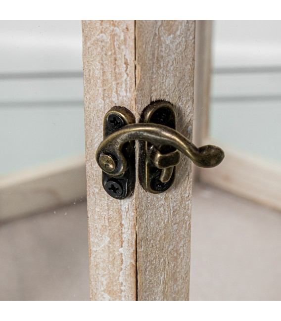 Set 3 faroles madera y metal estilo clásico decorativo artesanal 4