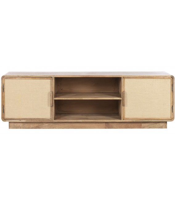 Mueble de TV madera mango y yute estilo boho natural elegante