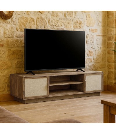 Mueble de TV madera mango y yute estilo boho natural elegante mdmhogar