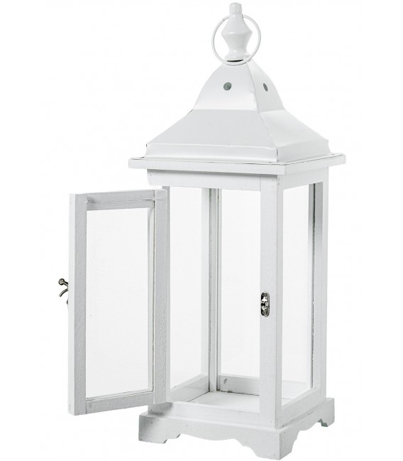 Set 2 faroles madera y metal blanco estilo ibicenco decorativo 1