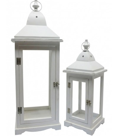 Set 2 faroles madera y metal blanco estilo ibicenco decorativo