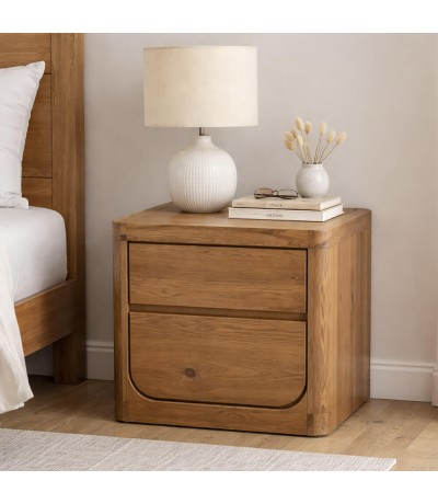 Mesita noche madera maciza de pino reciclado 2 cajones estilo boho Mdmhogar