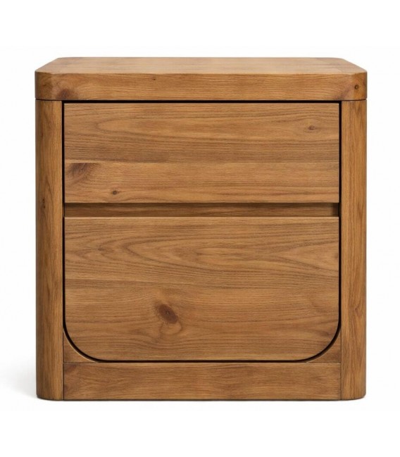Mesita noche madera maciza de pino reciclado 2 cajones estilo boho 1