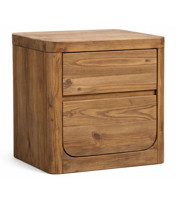 Mesita noche madera maciza de pino reciclado 2 cajones estilo boho