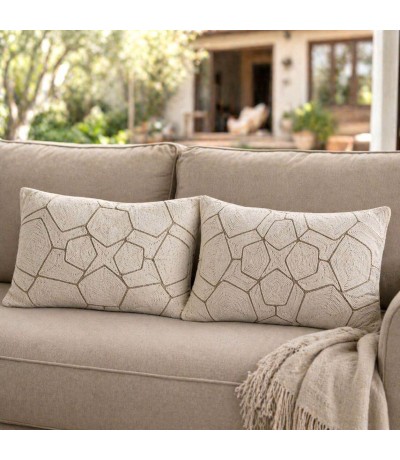 Set 2 cojines riñonera boho algodón bordado crudo detalle marrón Mdmhogar