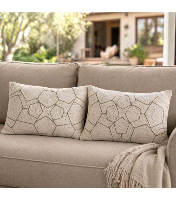 Set 2 cojines riñonera boho algodón bordado crudo detalle marrón Mdmhogar