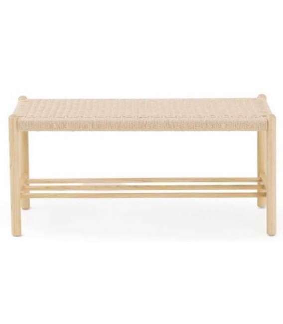 Banco pie cama madera fresno natural cuerda trenzada estilo boho 1