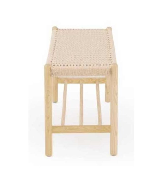 Banco pie cama madera fresno natural cuerda trenzada estilo boho 2